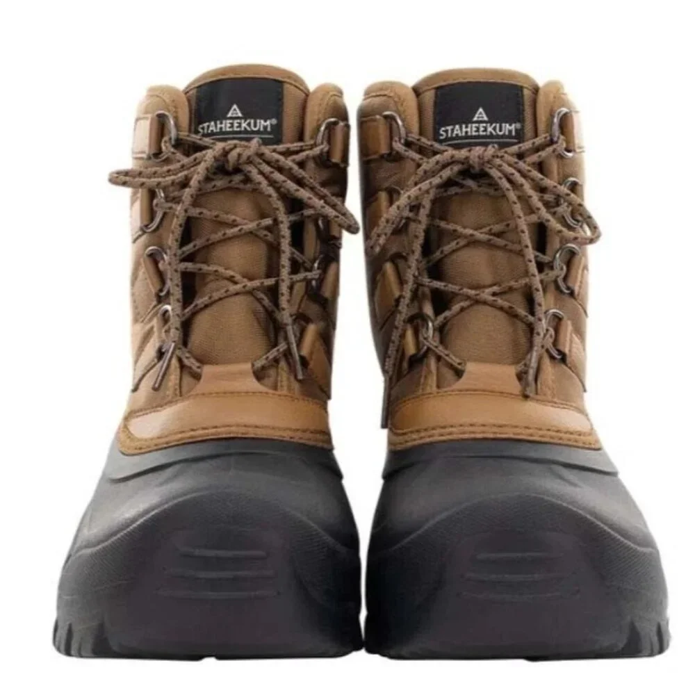 Staheekum Men's 9 Winter Snow Boots Waterproof Insulated Outdoor Faux Fur Brown